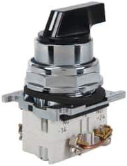 Eaton Cutler-Hammer - 30-1/2mm Mount Hole, 3 Position, Lever Operated, Selector Switch with Contact Blocks - Black, Maintained (MA), Nonilluminated, 1 Contact Block, 2NO, Oil and Watertight - USA Tool & Supply