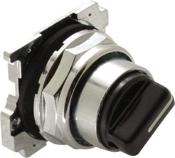 Eaton Cutler-Hammer - 30-1/2mm Mount Hole, 2 Position, Knob Operated, Selector Switch with Cam and Cap - Black, Maintained (MA) - Momentary (MO) - USA Tool & Supply
