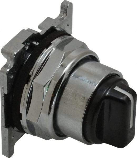 Eaton Cutler-Hammer - 30-1/2mm Mount Hole, 3 Position, Knob Operated, Selector Switch with Cam and Cap - Black, Maintained (MA) - Momentary (MO) - USA Tool & Supply