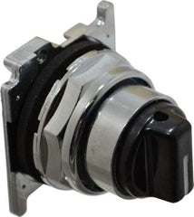 Eaton Cutler-Hammer - 30-1/2mm Mount Hole, 3 Position, Knob Operated, Selector Switch with Cam and Cap - Black, Maintained (MA) - Momentary (MO) - USA Tool & Supply
