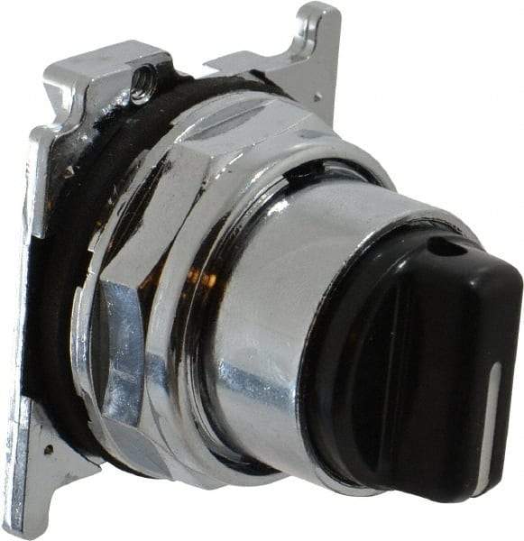 Eaton Cutler-Hammer - 30-1/2mm Mount Hole, 3 Position, Knob Operated, Selector Switch with Cam and Cap - Black, Maintained (MA) - Momentary (MO) - USA Tool & Supply