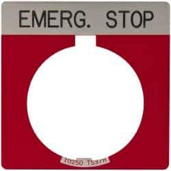 Eaton Cutler-Hammer - Square, Legend Plate - Emergency Stop - Red Background, 30-1/2mm Hole Diameter - USA Tool & Supply