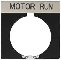 Eaton Cutler-Hammer - Square, Legend Plate - Motor Run - Black Background, 30-1/2mm Hole Diameter - USA Tool & Supply