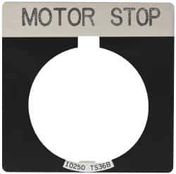 Eaton Cutler-Hammer - Square, Legend Plate - Motor Stop - Black Background, 30-1/2mm Hole Diameter - USA Tool & Supply