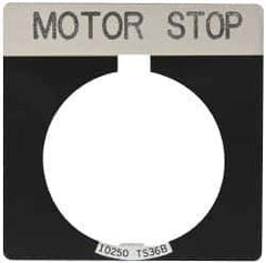 Eaton Cutler-Hammer - Square, Legend Plate - Motor Stop - Black Background, 30-1/2mm Hole Diameter - USA Tool & Supply