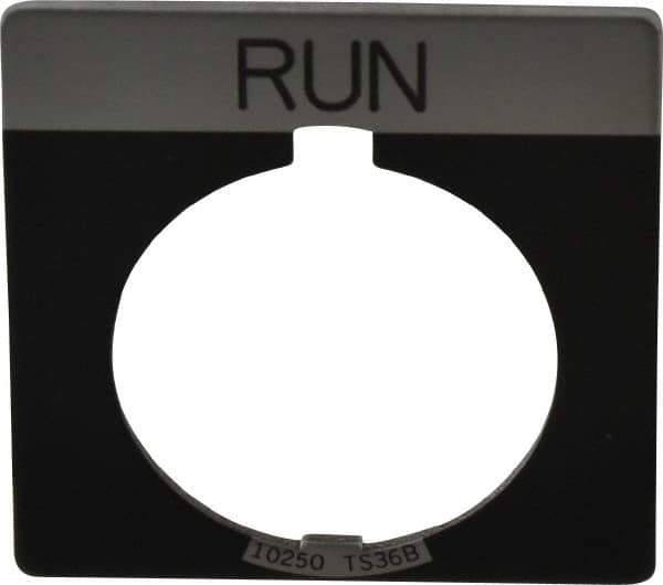 Eaton Cutler-Hammer - Square, Legend Plate - Run - Black Background, 30-1/2mm Hole Diameter - USA Tool & Supply