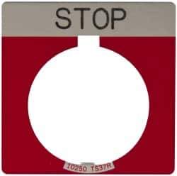 Eaton Cutler-Hammer - Square, Legend Plate - Stop - Red Background, 30-1/2mm Hole Diameter - USA Tool & Supply