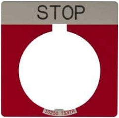 Eaton Cutler-Hammer - Square, Legend Plate - Stop - Red Background, 30-1/2mm Hole Diameter - USA Tool & Supply