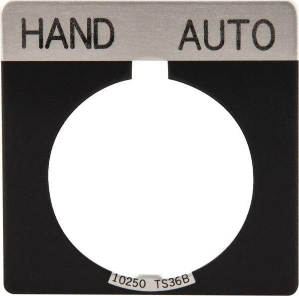 Eaton Cutler-Hammer - Square, Legend Plate - Auto-Off-Hand - Black Background, 30-1/2mm Hole Diameter - USA Tool & Supply