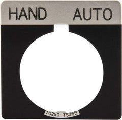 Eaton Cutler-Hammer - Square, Legend Plate - Auto-Off-Hand - Black Background, 30-1/2mm Hole Diameter - USA Tool & Supply