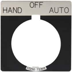 Eaton Cutler-Hammer - Square, Legend Plate - Auto-Off-Hand - Black Background, 30-1/2mm Hole Diameter - USA Tool & Supply