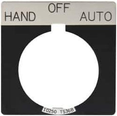 Eaton Cutler-Hammer - Square, Legend Plate - Auto-Off-Hand - Black Background, 30-1/2mm Hole Diameter - USA Tool & Supply