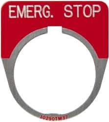 Eaton Cutler-Hammer - Round, Legend Plate - Emergency Stop - Red Background, 30-1/2mm Hole Diameter - USA Tool & Supply