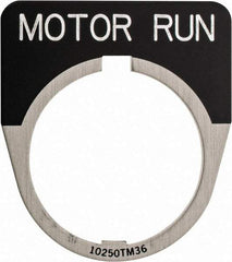 Eaton Cutler-Hammer - Half Round, Legend Plate - Motor Run - Black Background, 30-1/2mm Hole Diameter - USA Tool & Supply