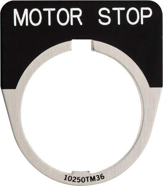 Eaton Cutler-Hammer - Half Round, Legend Plate - Motor Stop - Black Background, 30-1/2mm Hole Diameter - USA Tool & Supply
