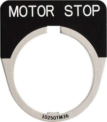Eaton Cutler-Hammer - Half Round, Legend Plate - Motor Stop - Black Background, 30-1/2mm Hole Diameter - USA Tool & Supply