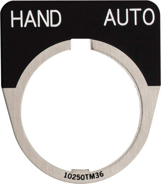 Eaton Cutler-Hammer - Half Round, Legend Plate - Auto-Off-Hand - Black Background, 30-1/2mm Hole Diameter - USA Tool & Supply