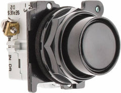 Eaton Cutler-Hammer - 30-1/2mm Mount Hole, Flush, Pushbutton Switch with Contact Block - Round, Black Pushbutton, Nonilluminated, Momentary (MO), Corrosion Resistant, Oiltight and Watertight - USA Tool & Supply