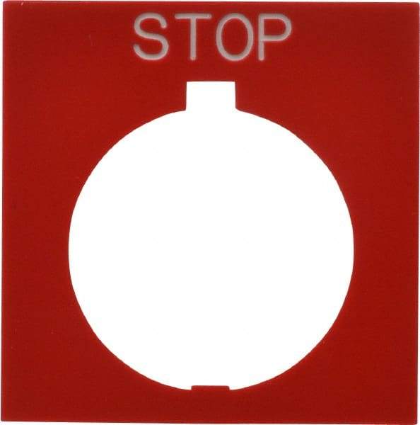 Eaton Cutler-Hammer - Square, Legend Plate - Stop - Red Background, 30-1/2mm Hole Diameter, 1.77 Inch Square - USA Tool & Supply