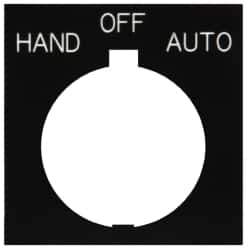 Eaton Cutler-Hammer - Square, Legend Plate - Auto-Off-Hand - Black Background, 30-1/2mm Hole Diameter, 1.77 Inch Square - USA Tool & Supply