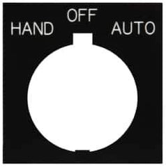 Eaton Cutler-Hammer - Square, Legend Plate - Auto-Off-Hand - Black Background, 30-1/2mm Hole Diameter, 1.77 Inch Square - USA Tool & Supply