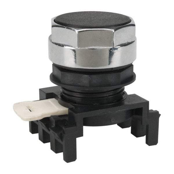 Eaton Cutler-Hammer - 25mm Mount Hole, Flush, Pushbutton Switch Only - Round, Black Pushbutton, Nonilluminated, Momentary (MO) - USA Tool & Supply