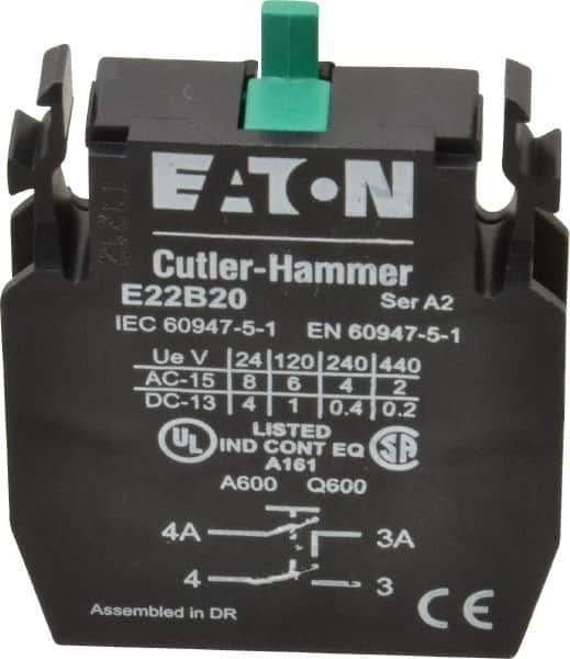Eaton Cutler-Hammer - 2NO, Electrical Switch Contact Block - 22-1/2mm Hole, For Use with Indicating Lights, Pushbuttons - USA Tool & Supply