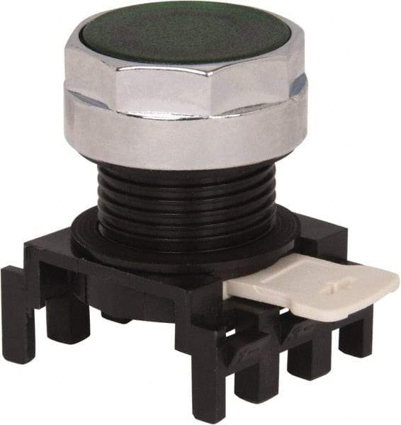 Eaton Cutler-Hammer - 25mm Mount Hole, Flush, Pushbutton Switch Only - Round, Green Pushbutton, Illuminated, Momentary (MO) - USA Tool & Supply