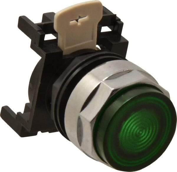 Eaton Cutler-Hammer - 25mm Mount Hole, Extended Straight, Pushbutton Switch Only - Round, Green Pushbutton, Illuminated, Momentary (MO) - USA Tool & Supply