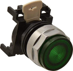 Eaton Cutler-Hammer - 25mm Mount Hole, Extended Straight, Pushbutton Switch Only - Round, Green Pushbutton, Illuminated, Momentary (MO) - USA Tool & Supply