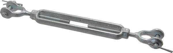 Made in USA - 500 Lb Load Limit, 1/4" Thread Diam, 4" Take Up, Steel Jaw & Jaw Turnbuckle - 8" Closed Length - USA Tool & Supply