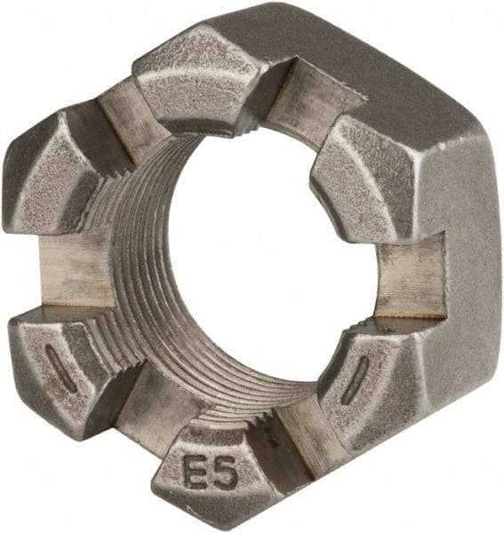 Value Collection - 1-1/4 - 12 UNF Grade 2 Steel Slotted Locknut - 1-7/8" Width Across Flats, 1-1/16" High, Uncoated - USA Tool & Supply