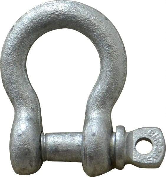 Made in USA - 5/16" Nominal Chain Size, 0.75 Ton Carbon Steel Screw Anchor Shackle - 5/16" Diam, 3/8" Pin Diam, 1-1/4" High x 17/32" Wide Inside Jaw, 27/32" Inside Width, 3/4" Max Body Thickness - USA Tool & Supply