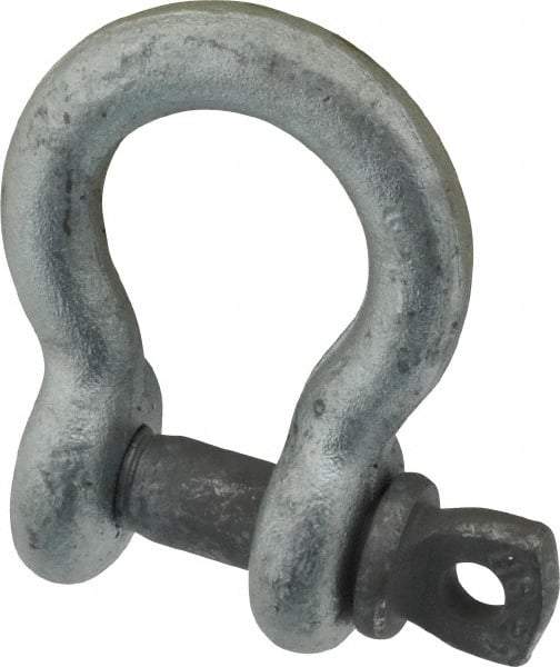 Made in USA - 7/16" Nominal Chain Size, 1.5 Ton Carbon Steel Screw Anchor Shackle - 7/16" Diam, 1/2" Pin Diam, 1-3/4" High x 23/32" Wide Inside Jaw, 1-5/32" Inside Width, 1-1/8" Max Body Thickness - USA Tool & Supply