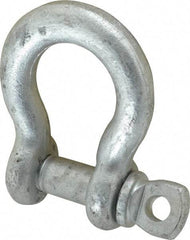 Made in USA - 5/8" Nominal Chain Size, 3.25 Ton Carbon Steel Screw Anchor Shackle - 5/8" Diam, 3/4" Pin Diam, 2-7/16" High x 1-1/16" Wide Inside Jaw, 1-9/16" Inside Width, 1-7/16" Max Body Thickness - USA Tool & Supply