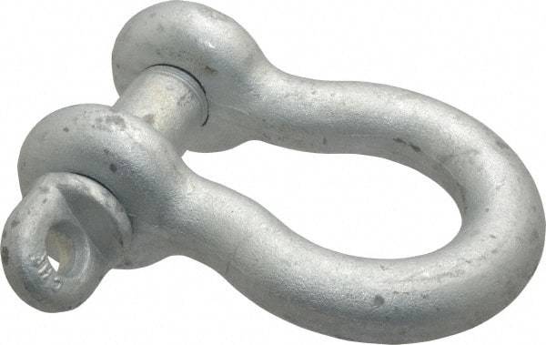 Made in USA - 1-1/8" Nominal Chain Size, 9.5 Ton Carbon Steel Screw Anchor Shackle - 1-1/8" Diam, 1-1/4" Pin Diam, 4-1/4" High x 1-13/16" Wide Inside Jaw, 2-15/16" Inside Width, 2-5/8" Max Body Thickness - USA Tool & Supply