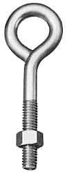 Made in USA - 1/4-20, Zinc-Plated Finish, Steel Wire Turned Open Eye Bolt - 7/8" Thread Length, 1/2" ID, 1" Shank Length - USA Tool & Supply