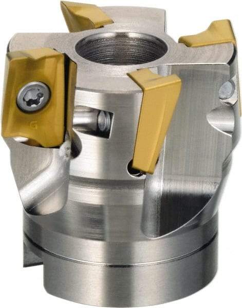 Sumitomo - 6 Inserts, 1-1/2" Cut Diam, 13/32" Arbor Diam, Indexable Square-Shoulder Face Mill - 0/90° Lead Angle, 1-9/16" High, AXMT12 & AXET12 Insert Compatibility, Through Coolant, Series WaveMill - USA Tool & Supply