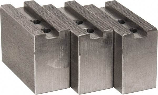 H & R Manufacturing - 8" Chuck Capacity, 1.5mm x 60° Serrated Attachment, Square Soft Lathe Chuck Jaw - 3 Jaws, Steel, 1" Btw Mount Hole Ctrs, 3-1/2" Long x 1-1/2" Wide x 2-1/2" High, 0.551" Groove, 12mm Fastener - USA Tool & Supply