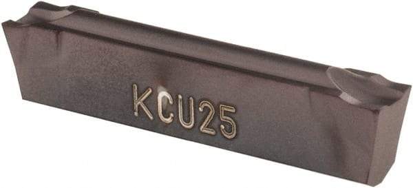 Kennametal - A4C0305 CF KCU25 Grade, 0.1201" Cutting Width, Carbide Cutoff Insert - 6° Right Hand Lead Angle, 0.0079" Cnr Rad, AlTiN Coated, Double End - USA Tool & Supply