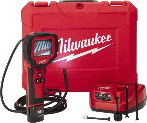 Milwaukee Tool - 0.3543 Inch Wide Camera Head, 9 Ft. Probe, 1x Magnification Rotating Inspection Camera - 0.3543 Inch Probe Diameter, 2.7 Inch LCD Display, 320 x 240 Resolution - USA Tool & Supply