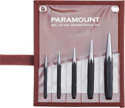 Paramount - 5 Piece, 3/32 to 1/4", Center Punch Set - Comes in Canvas Roll - USA Tool & Supply