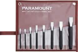 Paramount - 8 Piece Cold Chisel Set - 5, 5-1/8, 5-3/8, 5-9/16, 6, 6-3/4, 6-7/8 & 8" OAL, Sizes Included 1/4 to 7/8" - USA Tool & Supply