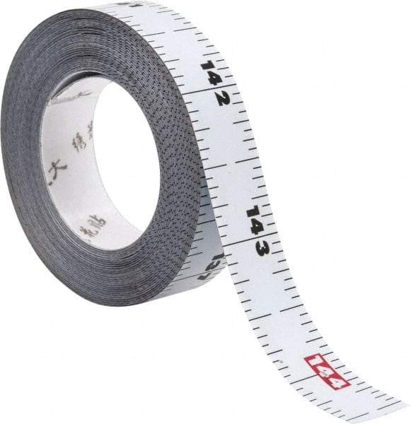 US Tape - 12 Ft. Long x 1/2 Inch Wide, 1/16 Inch Graduation, White, Steel Adhesive Tape Measure - USA Tool & Supply