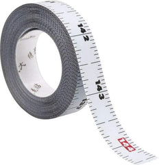 US Tape - 12 Ft. Long x 1/2 Inch Wide, 1/16 Inch Graduation, White, Steel Adhesive Tape Measure - USA Tool & Supply