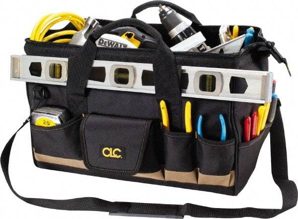 CLC - 25 Pocket Black & Tan Polyester Tool Bag - 18" Wide x 11" Deep x 12" High - USA Tool & Supply