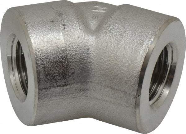 Merit Brass - 1/2" Grade 304/304L Stainless Steel Pipe 45° Elbow - FNPT x FNPT End Connections, 3,000 psi - USA Tool & Supply