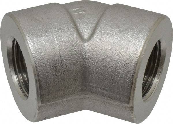 Merit Brass - 3/4" Grade 304/304L Stainless Steel Pipe 45° Elbow - FNPT x FNPT End Connections, 3,000 psi - USA Tool & Supply