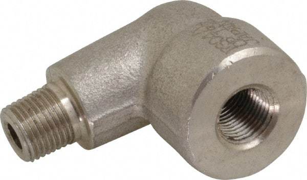 Merit Brass - 1/8" Grade 304/304L Stainless Steel Pipe 90° Street Elbow - FNPT x MNPT End Connections, 3,000 psi - USA Tool & Supply