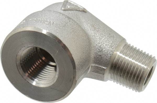 Merit Brass - 3/8" Grade 304/304L Stainless Steel Pipe 90° Street Elbow - FNPT x MNPT End Connections, 3,000 psi - USA Tool & Supply